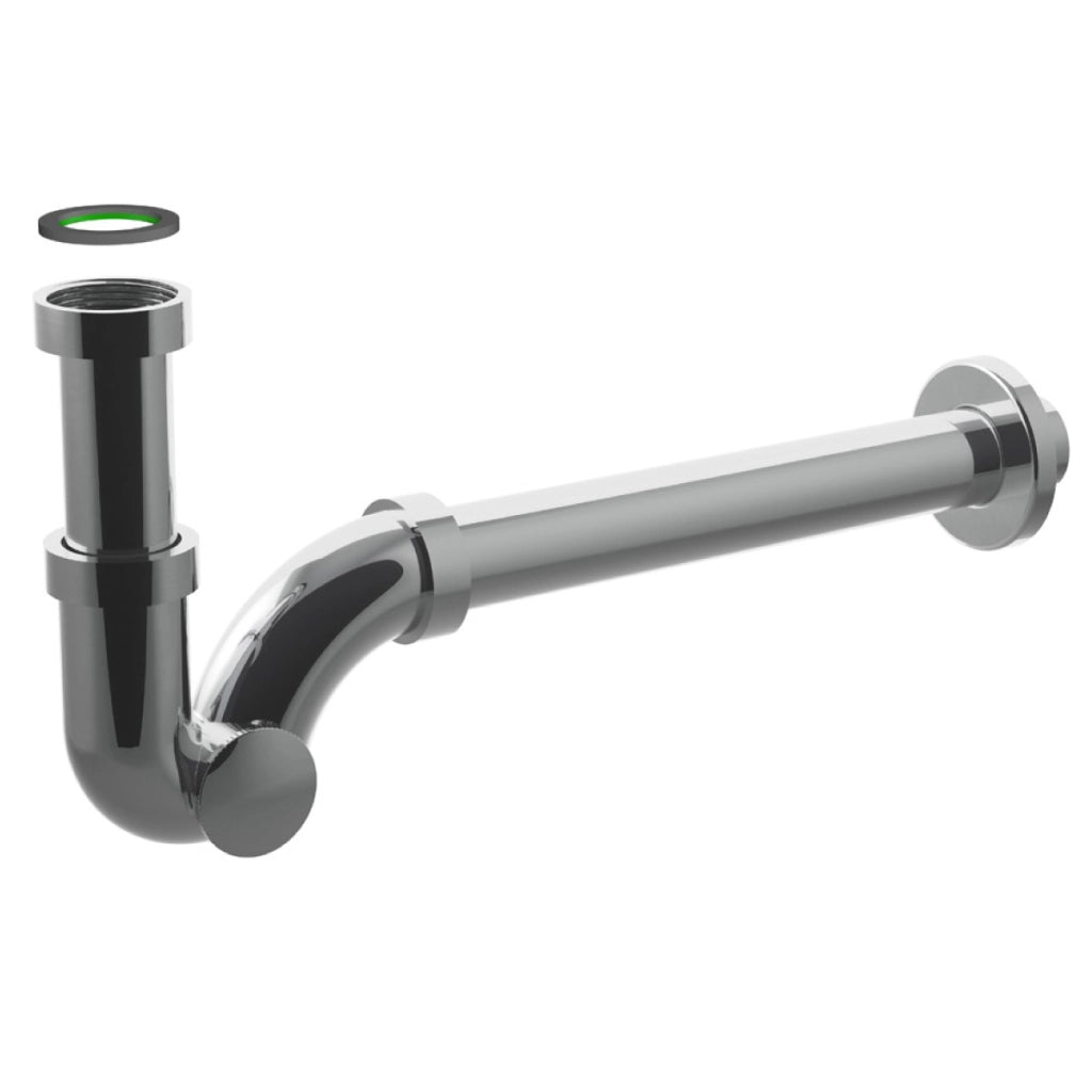 SIFONE SCARICO A ESSE IN OTTONE CROMATO SENZA PILETTA PER BIDET CON ISPEZIONE LATERALE - ATTACCO PILETTA 11/4- SCARICO ø32X250 MM  - BON