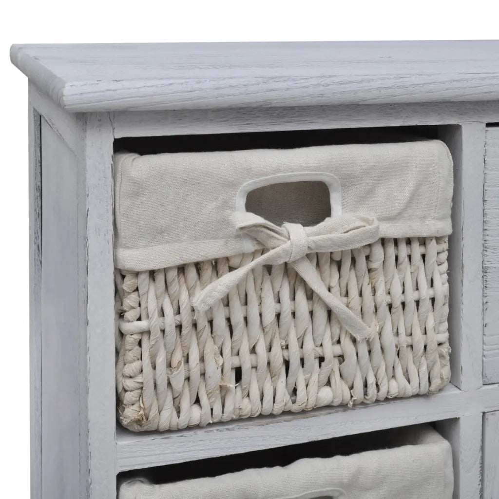 Mobile contenitore in legno stile rustico 60 x 30 x 63 cm con 3 cestini in cotone bianco 02_0046226