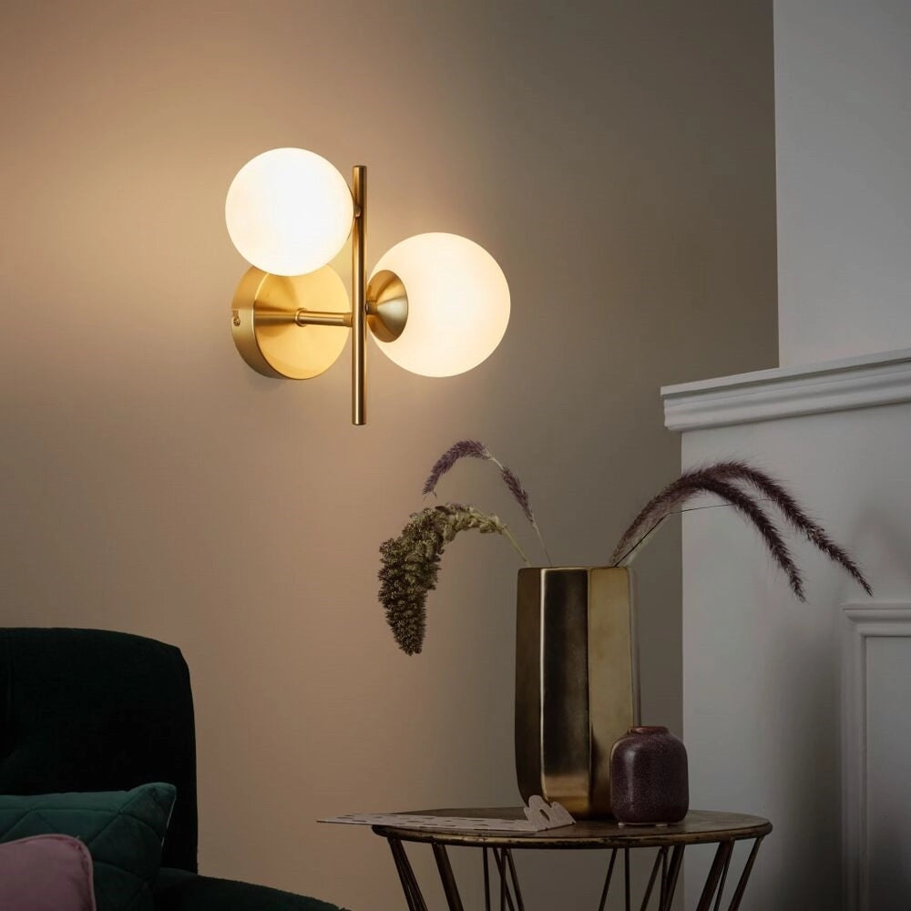 Trade Shop - Applique Da Parete Lampada Da Muro In Metallo Bronzo Con 2 Sfere Attacco G9 Ip20 Aq42 -