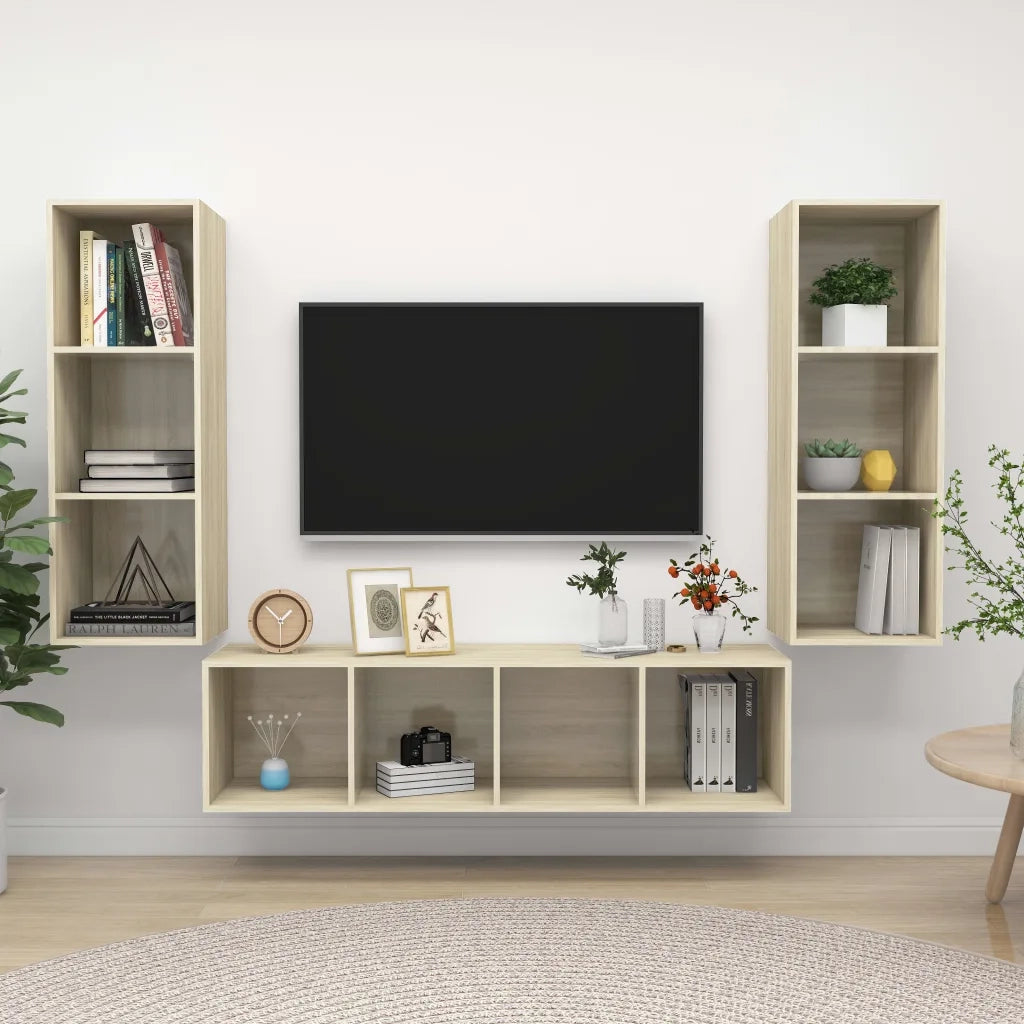 Set Porta TV 3 pz Rovere Sonoma in Truciolato 3079748