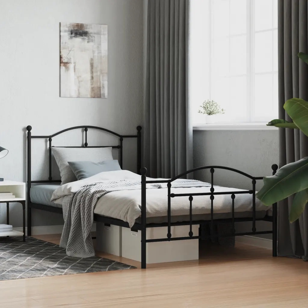 Giroletto con Testiera e Pediera-Struttura Letto Metallo Nero 107x203 cm 993475