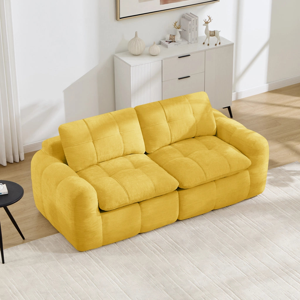 Divano modulare a 2 posti in chenille con seduta profonda e design ergonomico senza montaggio giallo 194 × 97 × 68 cm