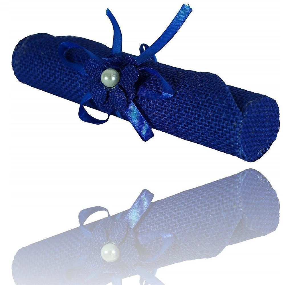 Trade Shop - Set 6 Pezzi Bomboniera Bomboniere Pergamena Juta Blu Invito Portaconfetti -