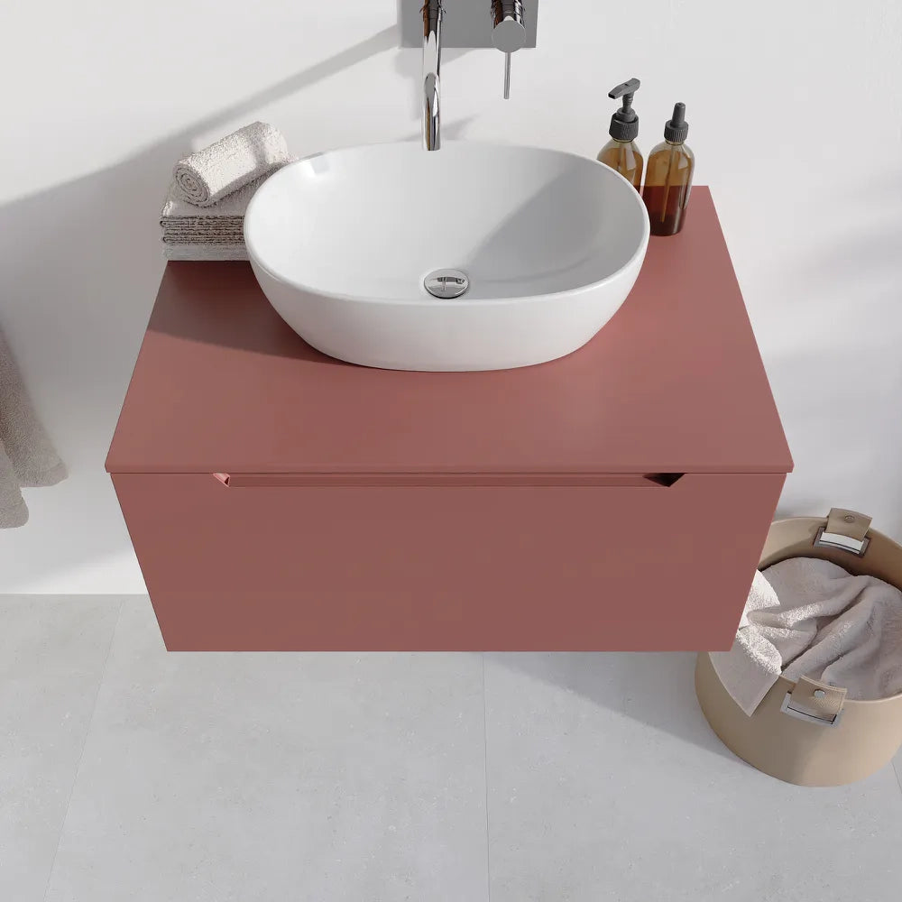 Mobile bagno sospeso 70cm terracotta opaco un cassettone con top | Bako