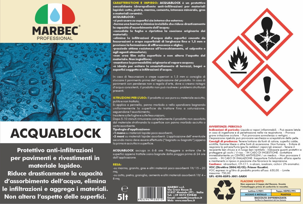 Protettivo consolidante anti infiltrazioni ACQUABLOCK   5LT