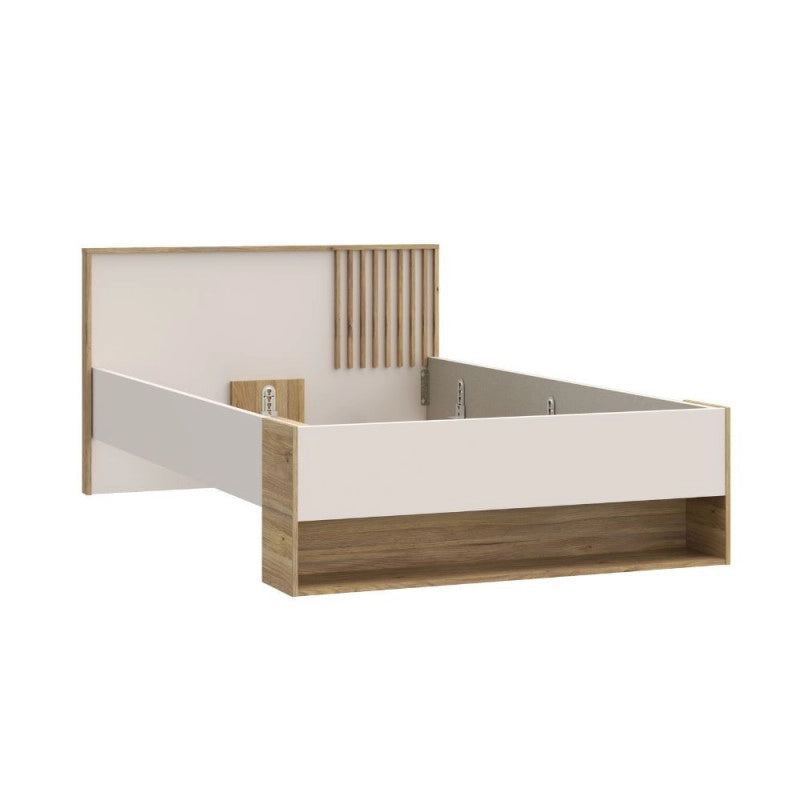 Letto una piazza e mezza Neutra 120x200 cm. con cassetto e 2 vani a giorno colore rovere e cashmere