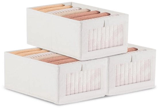 Set di 3 armadi a cassetti, scatola di stoccaggio tessile da 40 x 27 x 16,5 cm, box di classificazione pieghevole per armadi, sistema di cassetti spazievendenti per la lavanderia, giocattoli, abbigliamento e libri