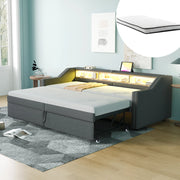 Letto divano estraibile 90 × 200 cm e 180 × 200 cm con 3 ripiani, LED et USB, con 2 materassi, grigio scuro