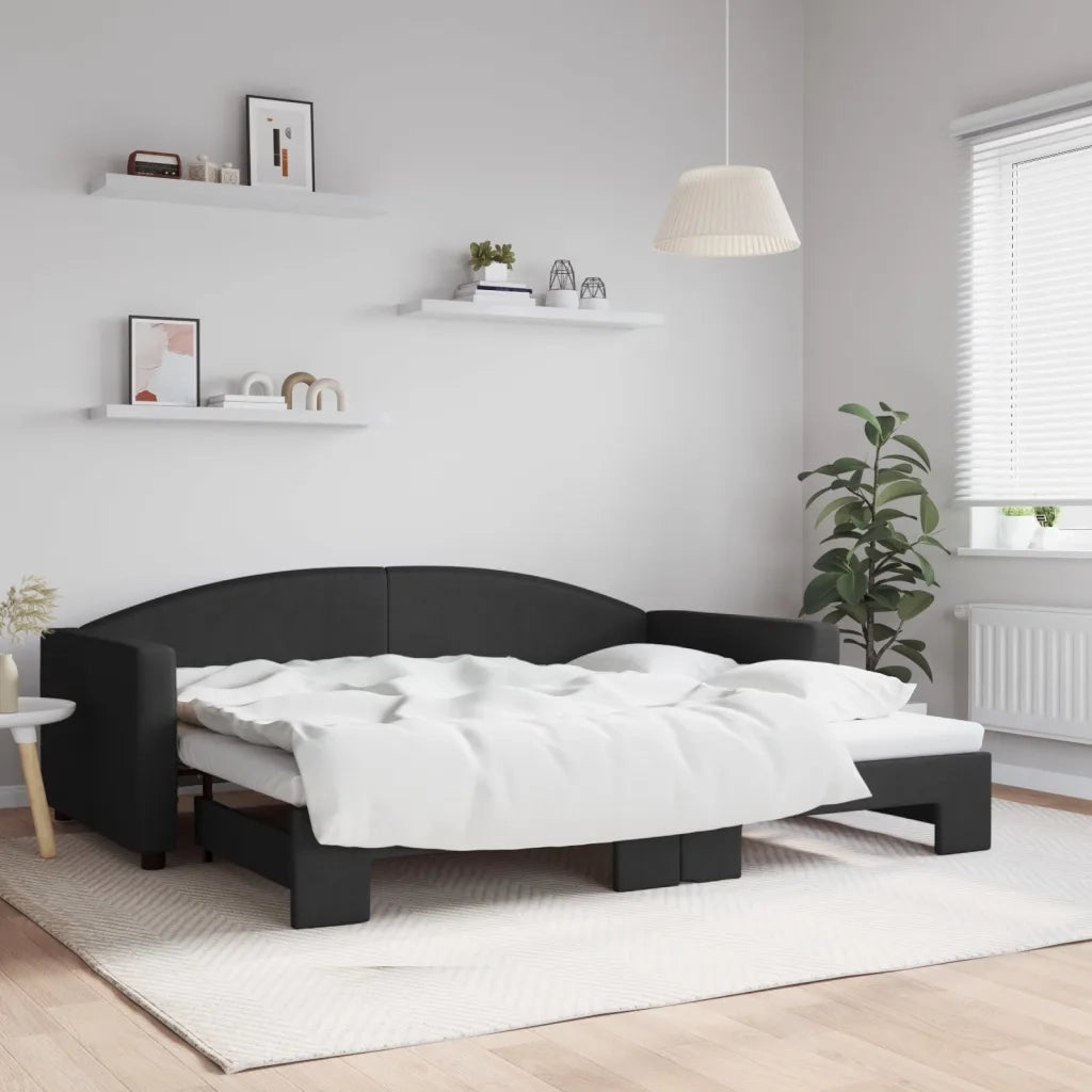 Divano Letto con Letto Estraibile-Sofa Letto-Daybed Nero 90x200 cm in Tessuto 467944
