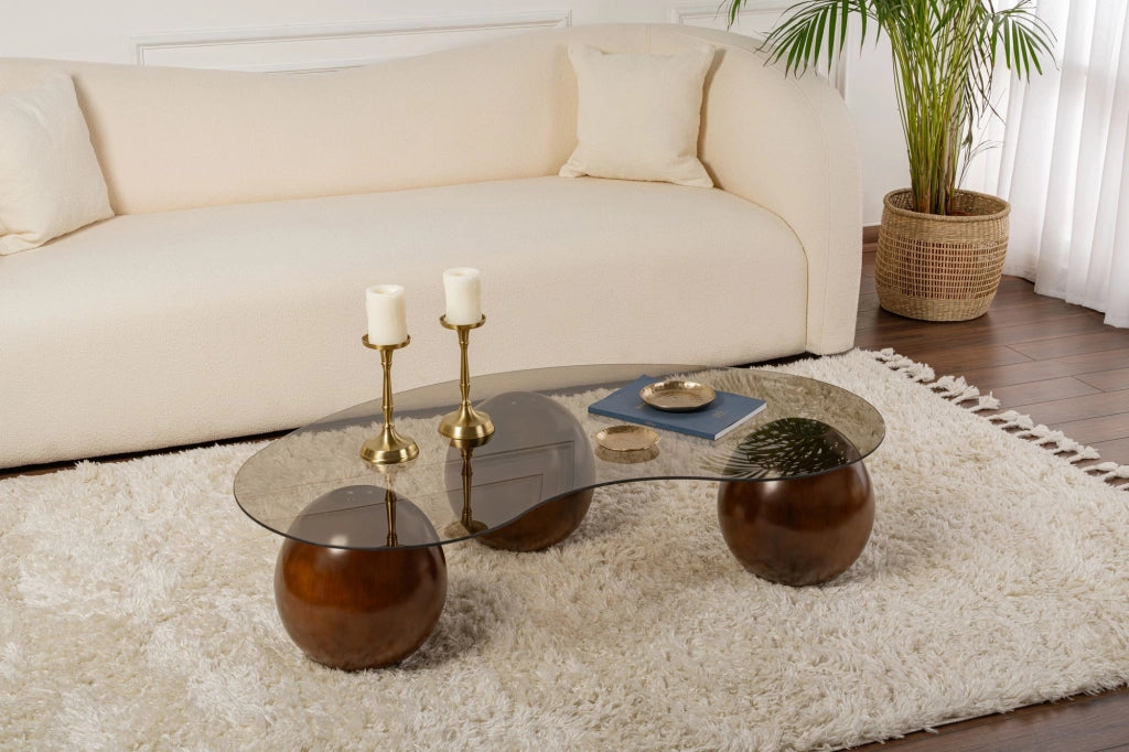 Tavolino in vetro "Sphere" - 120 x 70 x 30 cm - Marrone