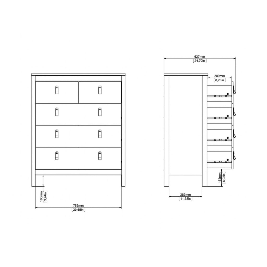 Cassettiera Nicholas, Settimino multiuso, Comò camera da letto, Mobile con cassetti, 82x38 h99 cm, Nero