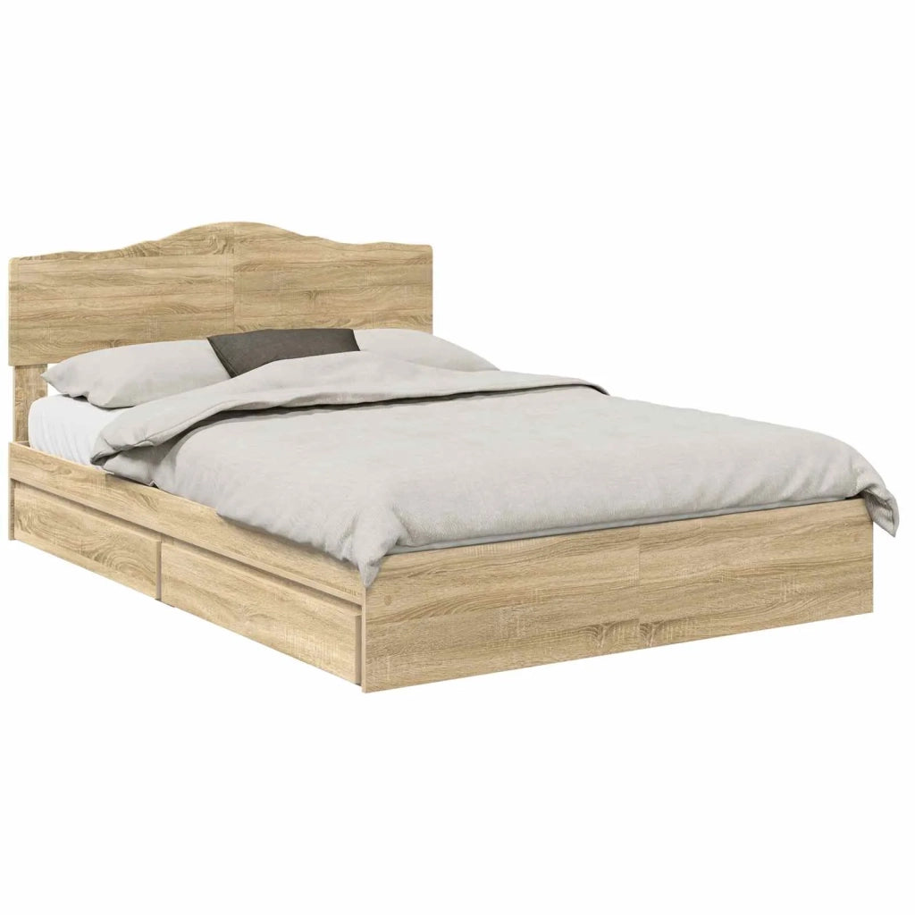 Letto con Contenitore con testiera Rovere Sonoma 140 x 190 cm