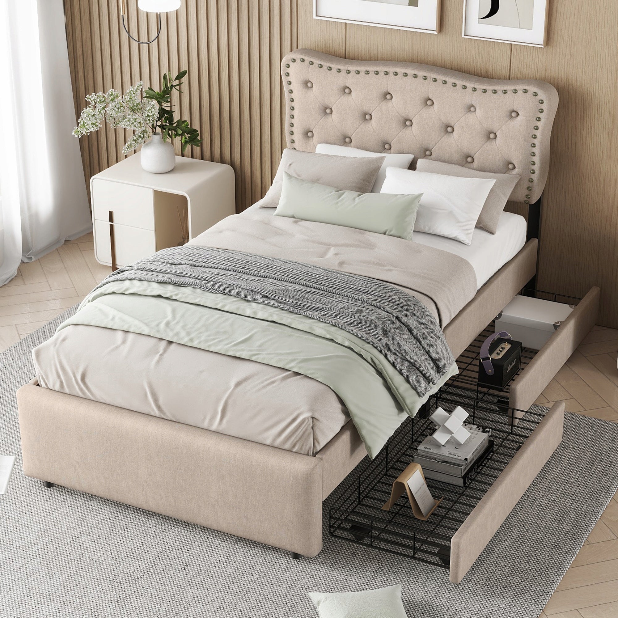 Letto 90x200 - Xylo - Ciemnobe?owe con 2 cassetti e tavolino