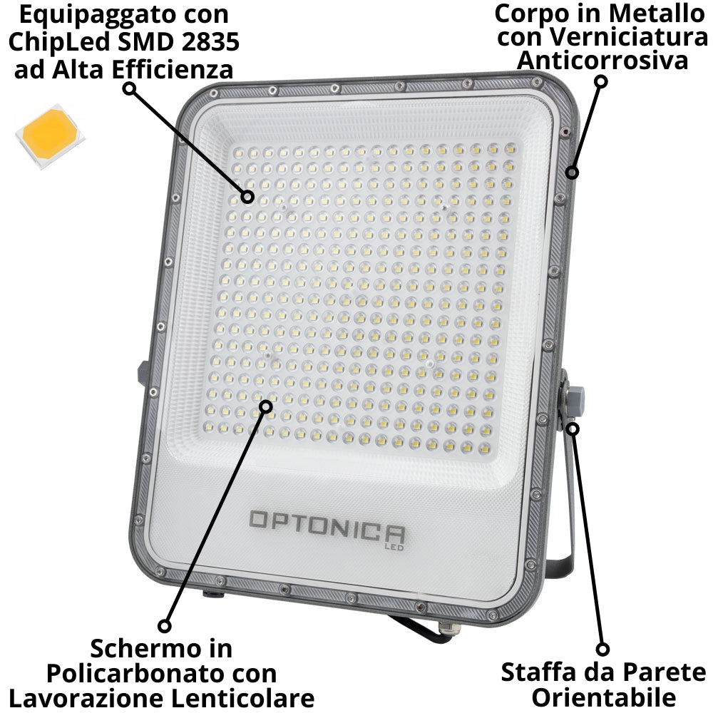 Proiettore led 300 watt slim metallo grigio ip65 equivalente 1827 watt *** temperatura colore lampada 4500k bianco na...