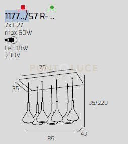 SOSPENSIONE OTTONE SAT. 7 LUCI RETTANGOLARE VETRI FUME 1177OS-S7 R-FU