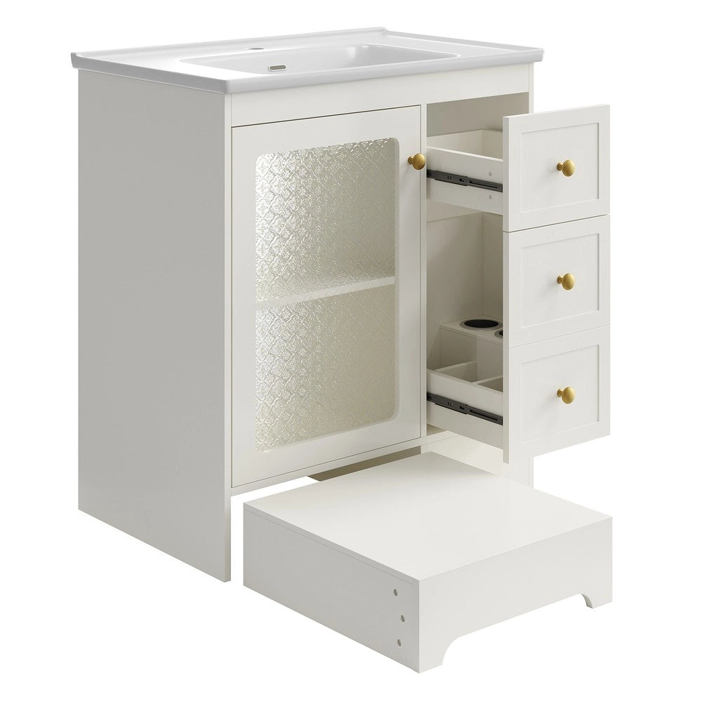 Mobile Bagno con Lavabo in Ceramica, LED e Ante a Specchio ¨C Xylo ¨C Bianco/Oro