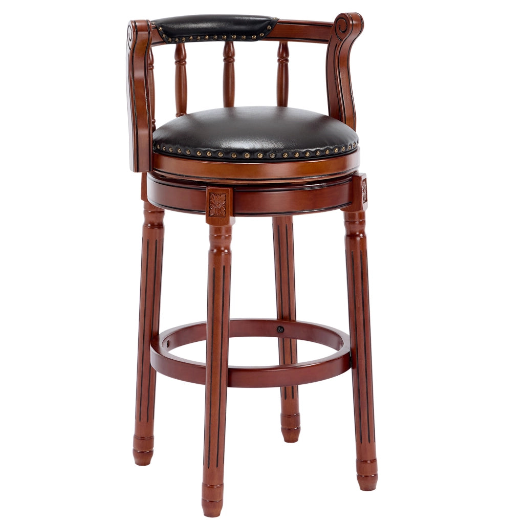 Sgabello da bar girevole 55x55x34 cm con schienale curvo in pelle e legno nero