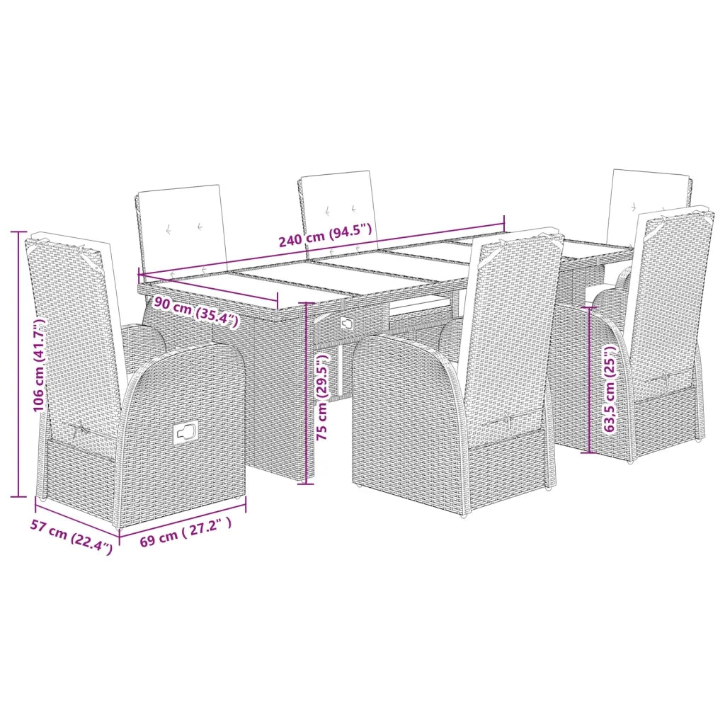 Set da Pranzo da Giardino 7 pz con Cuscini in Polyrattan Grigio 3277599