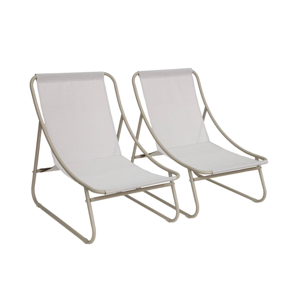 Set 2 sedie sdraio in acciaio, beige