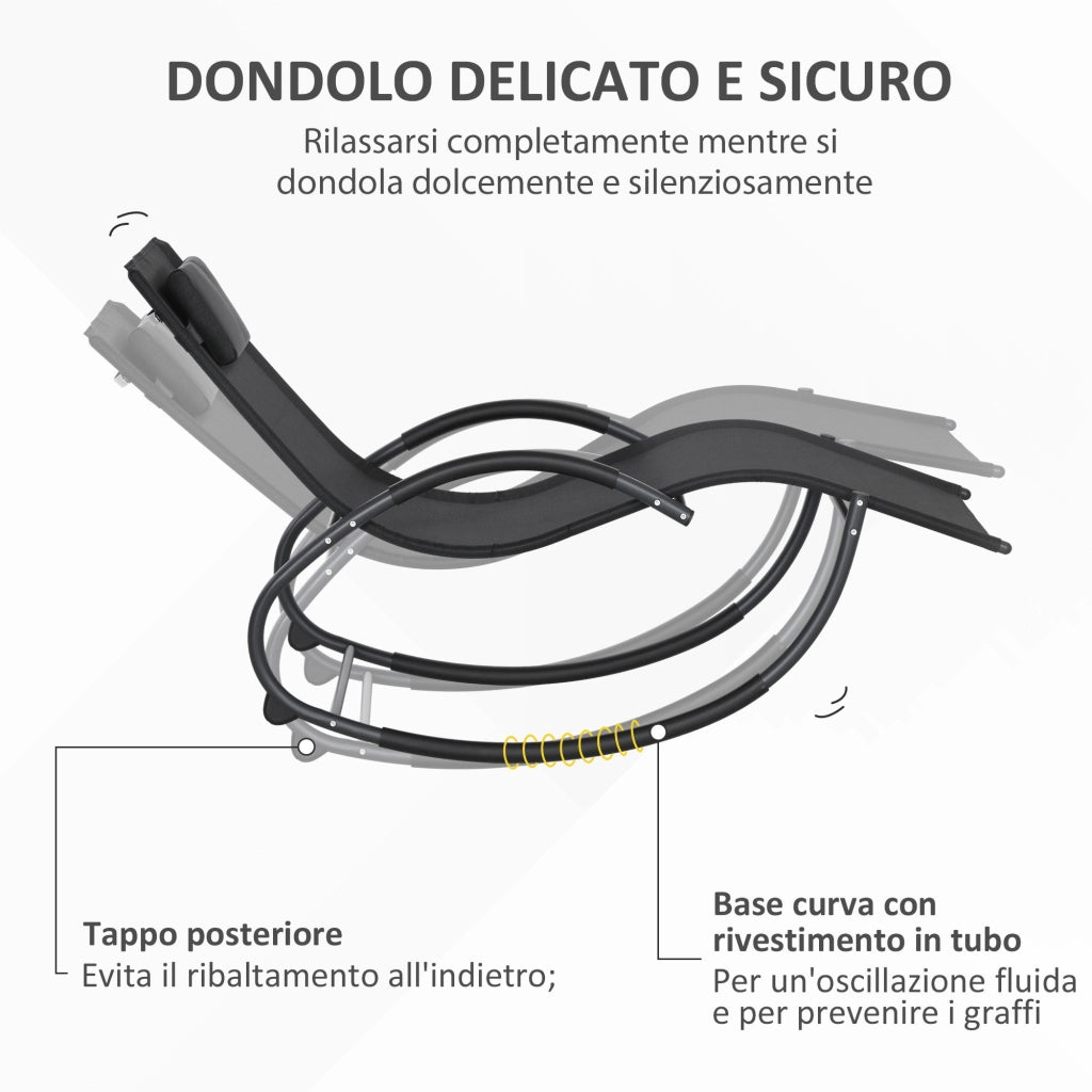 Sedia Sdraio a Dondolo Zero-Gravity da Esterno Impermeabile con Poggiatesta, 155x61x88 cm, Nero