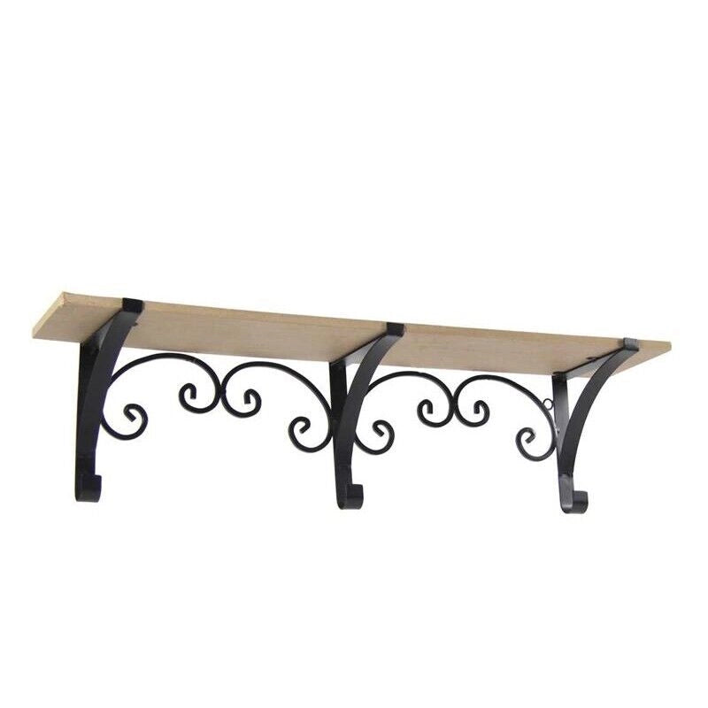 MENSOLA IN LEGNO CON BASE IN METALLO DECORATA NERA 61X13X17CM