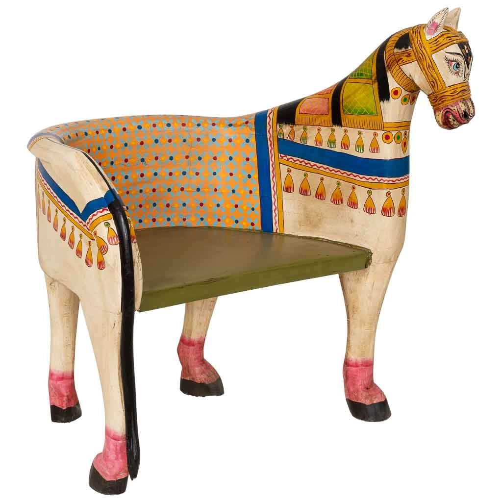 Panca artigianale in legno multicolore, 93x69x98h cm