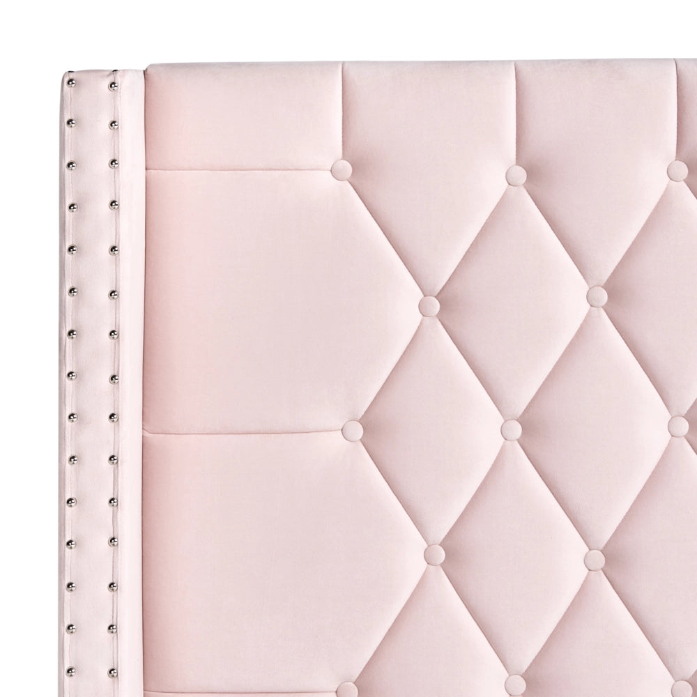Letto contenitore velluto rosa pastello e argento 140 x 200 cm glamour elegante
