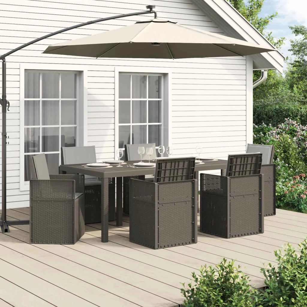 Set da Pranzo per Giardino con cuscino 7 pcs Grigio Chiaro PP