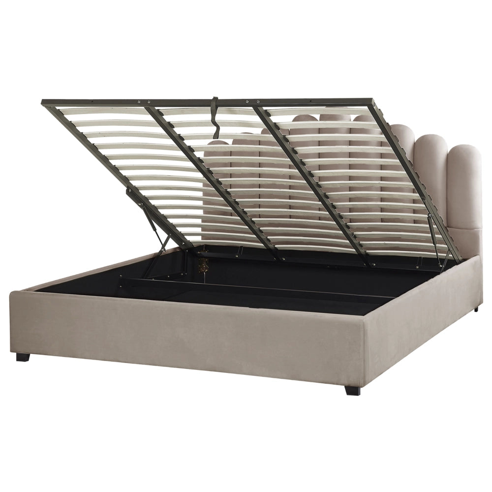Letto contenitore Taupe velluto Super King Size 6 piedi Sea Shell testiera a doghe 180 x 200 cm