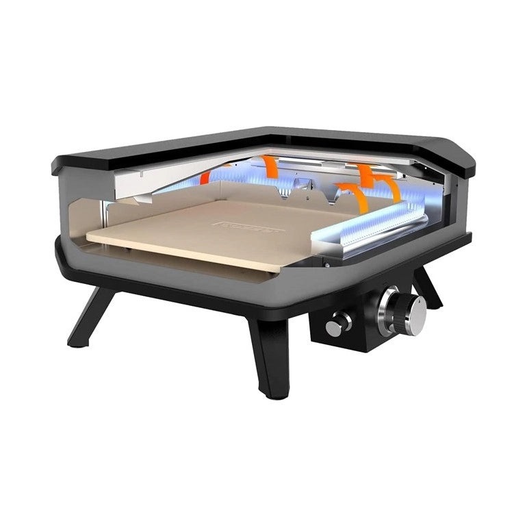 COZZE Forno per pizza a gas 13" con termometro, fino a 400°,  34 x 34 cm, include erogatore e copertura