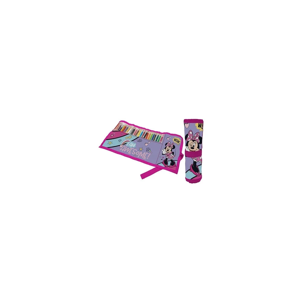 Trade Shop - Astuccio Roll Ripiegabile Con 24 Pastelli Colorati Arrotolabile Grafica Minnie 949509a -