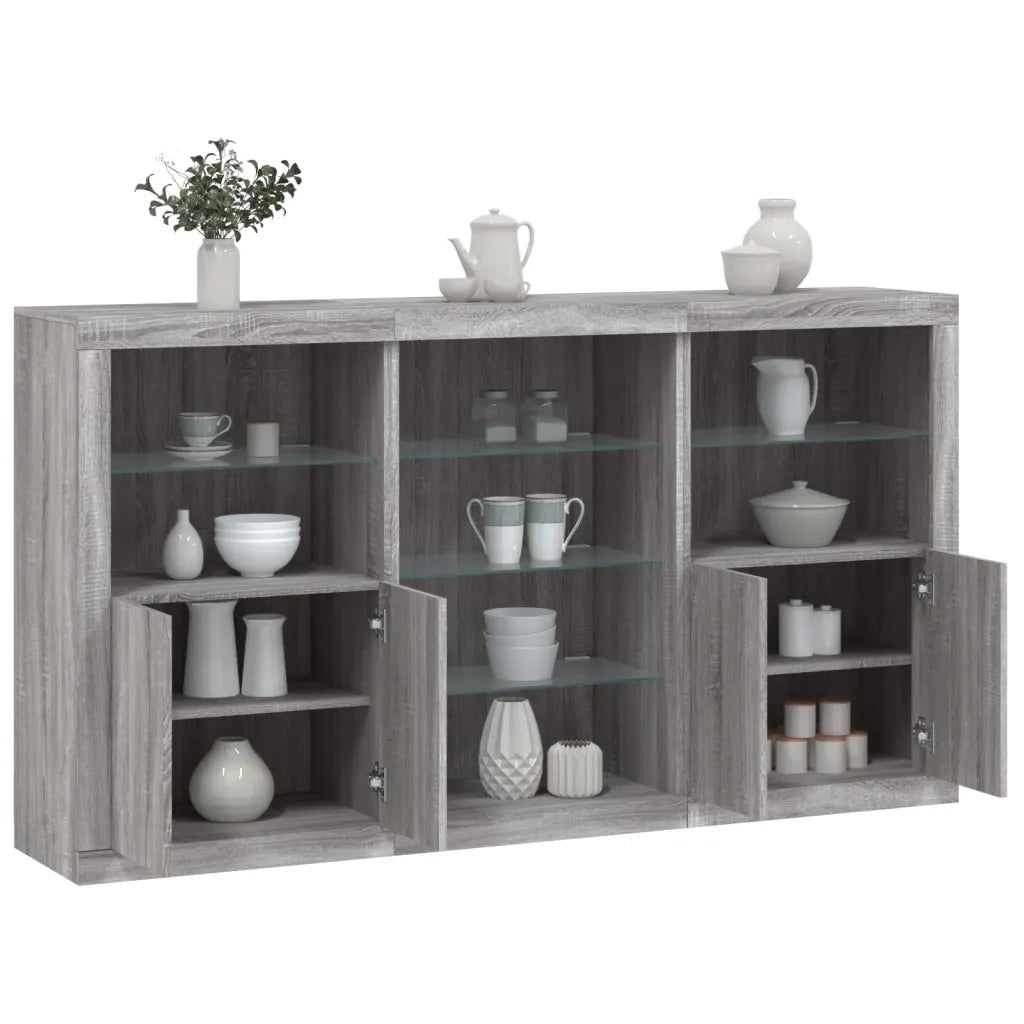 Credenza con Luci LED-Buffet-Armadio da cucina Grigio Sonoma 181,5x37x100 cm 393979