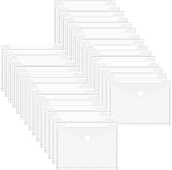 Documentenmap A5 Transparante 30 Stuks - Waterdicht - Klittenbandsluiting - Materiale PP Duurzaam - 7 Gaten