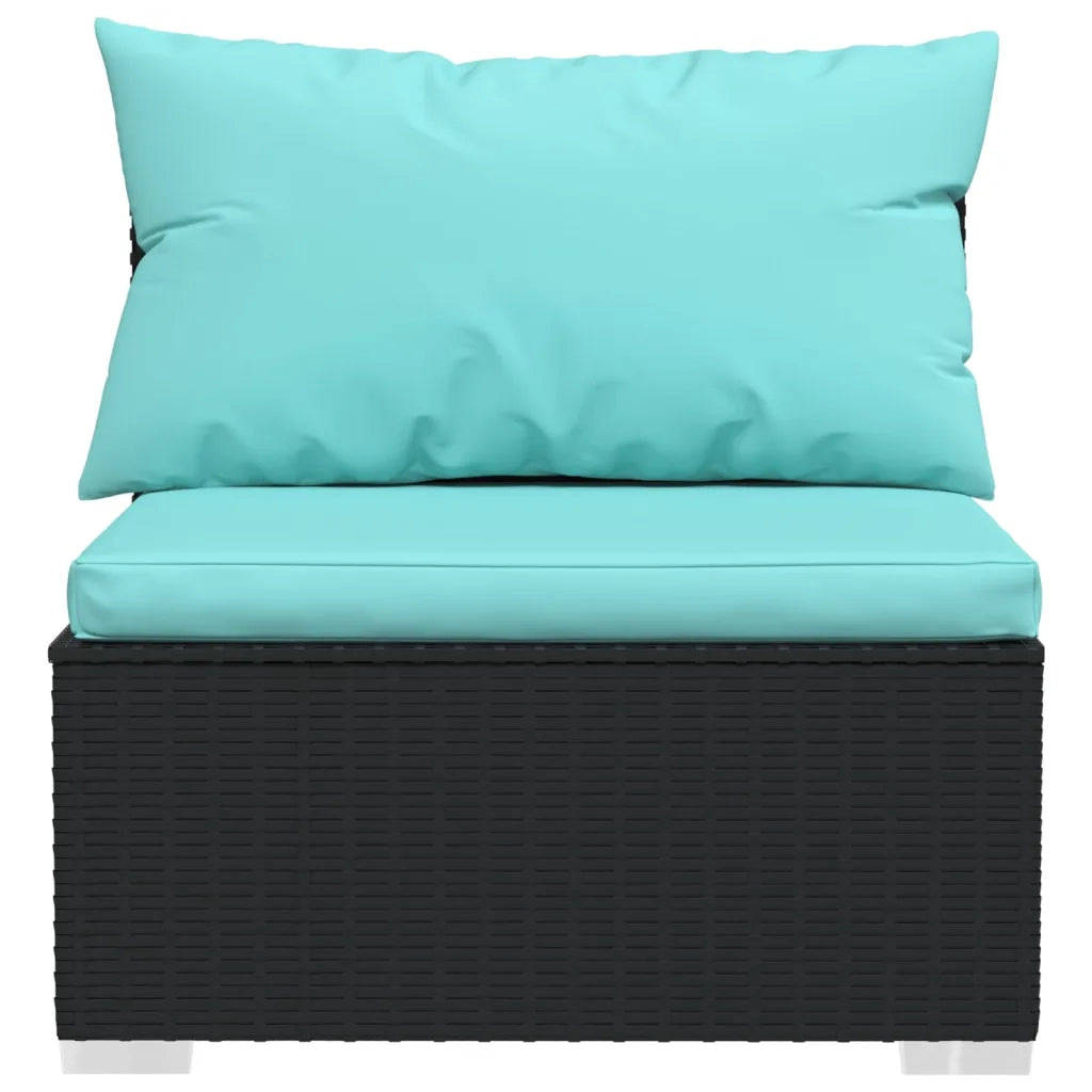Divano a 3 Posti con Cuscini in Polyrattan Nero cod mxl 35117