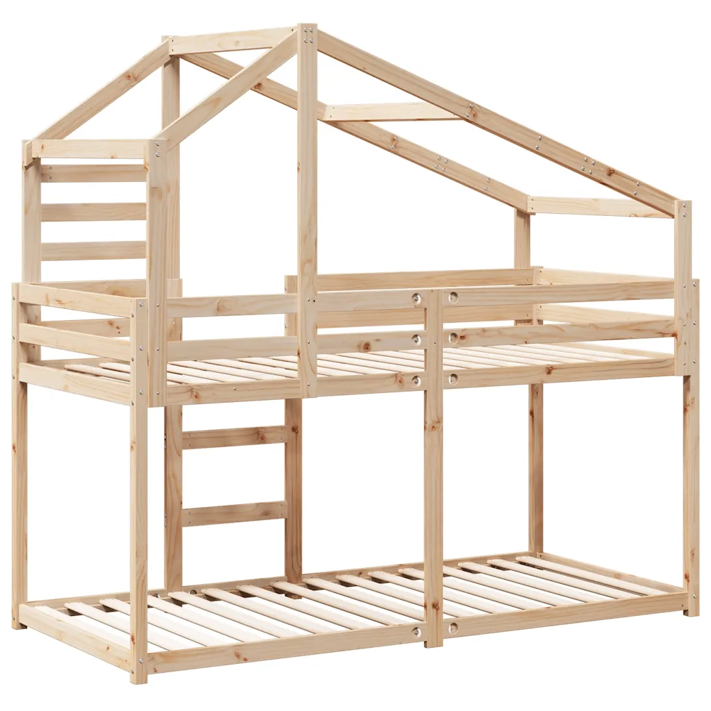 Letto a Castello con Tetto 75x190 cm in Legno Massello di Pino