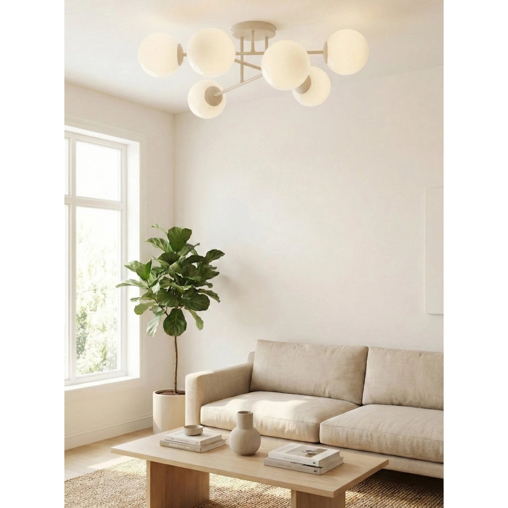 Lampada a sospensione ROMA in acciaio beige e vetro opalino