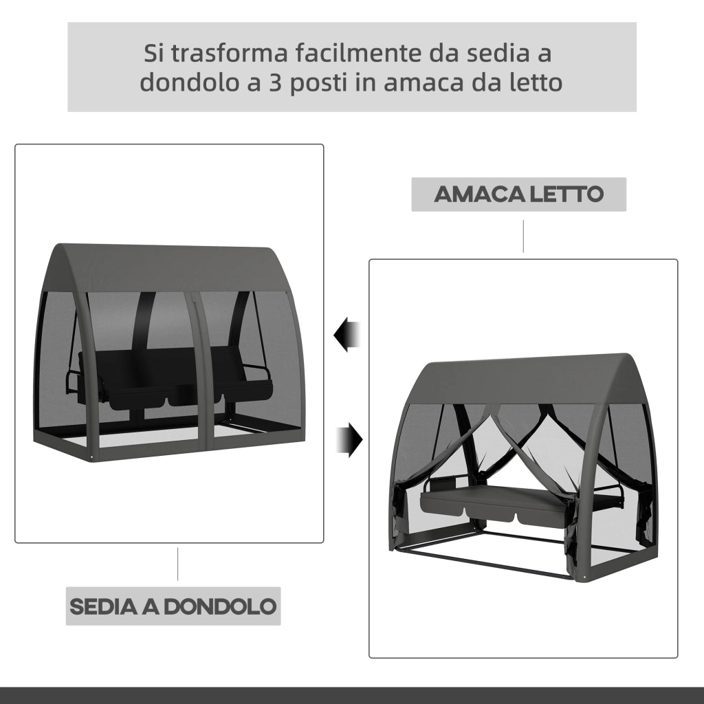 Letto da Giardino Convertibile con Cuscini e Zanzariera ¨C Zephmum ¨C Grigio 240x140x197 cm