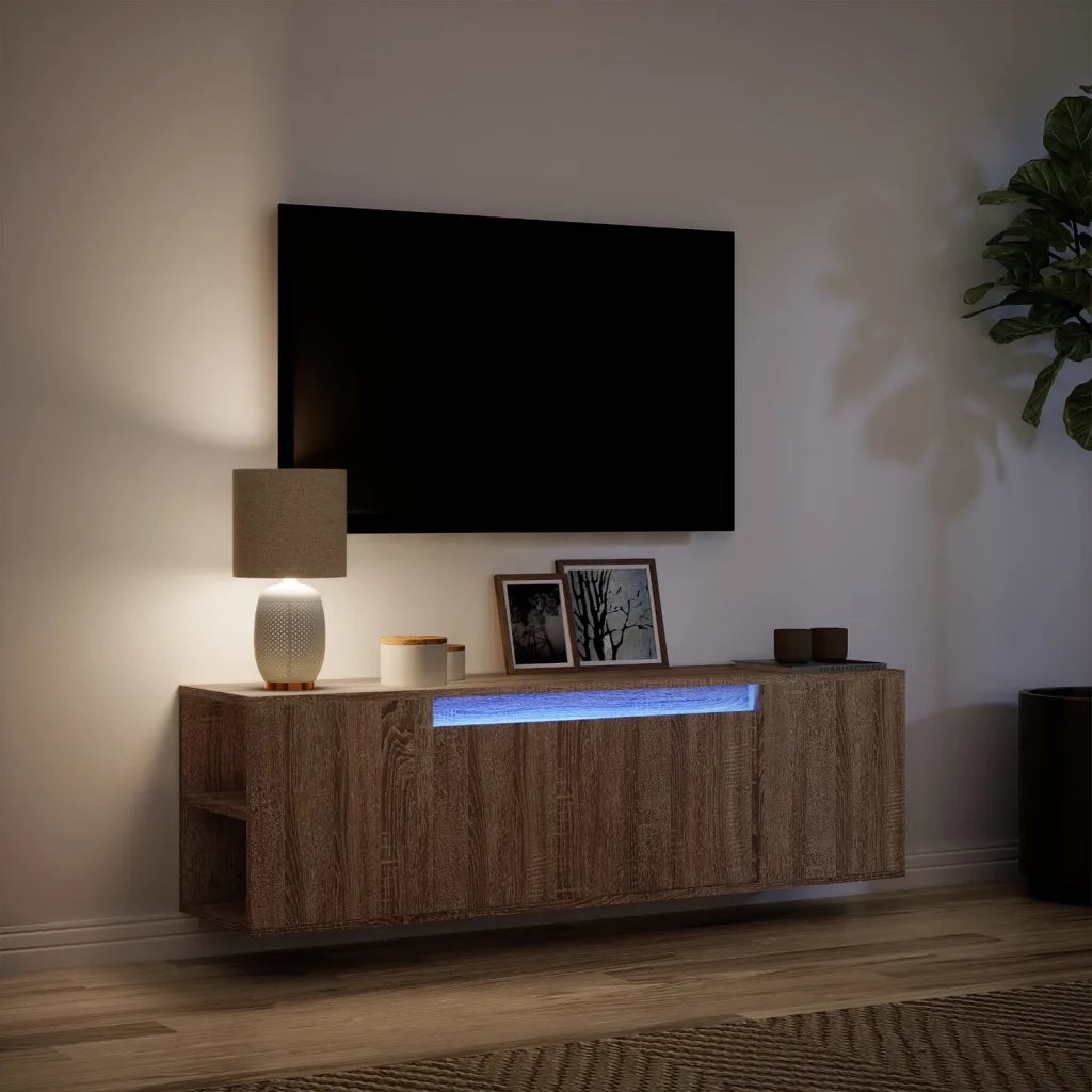 Mobile TV a Parete con Luci LED Rovere Marrone 135x31x39,5 cm 852389