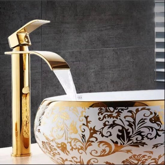 Valle Cascata Rubinetto Bicchiere Oro - Design Moderno - Bagno - Cucina - Watercloset - Ottone - Caldo e Freddo