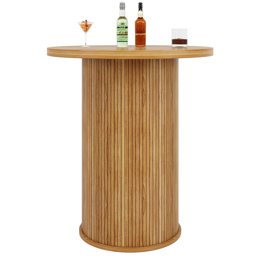 Tavolo bar rotondo con mobile contenitore 60x60x91,6 cm in MDF effetto legno e metallo