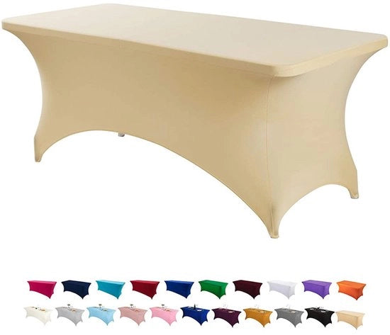 Tappeto di tavolo estensibile a due pezzi [8 ft 96 pollici] - tessuto a base di poliestere e spandex, lavabile in macchina e resistente alle pieghe, adatto per matrimoni, feste, fiere e stand di venditori, Champagne