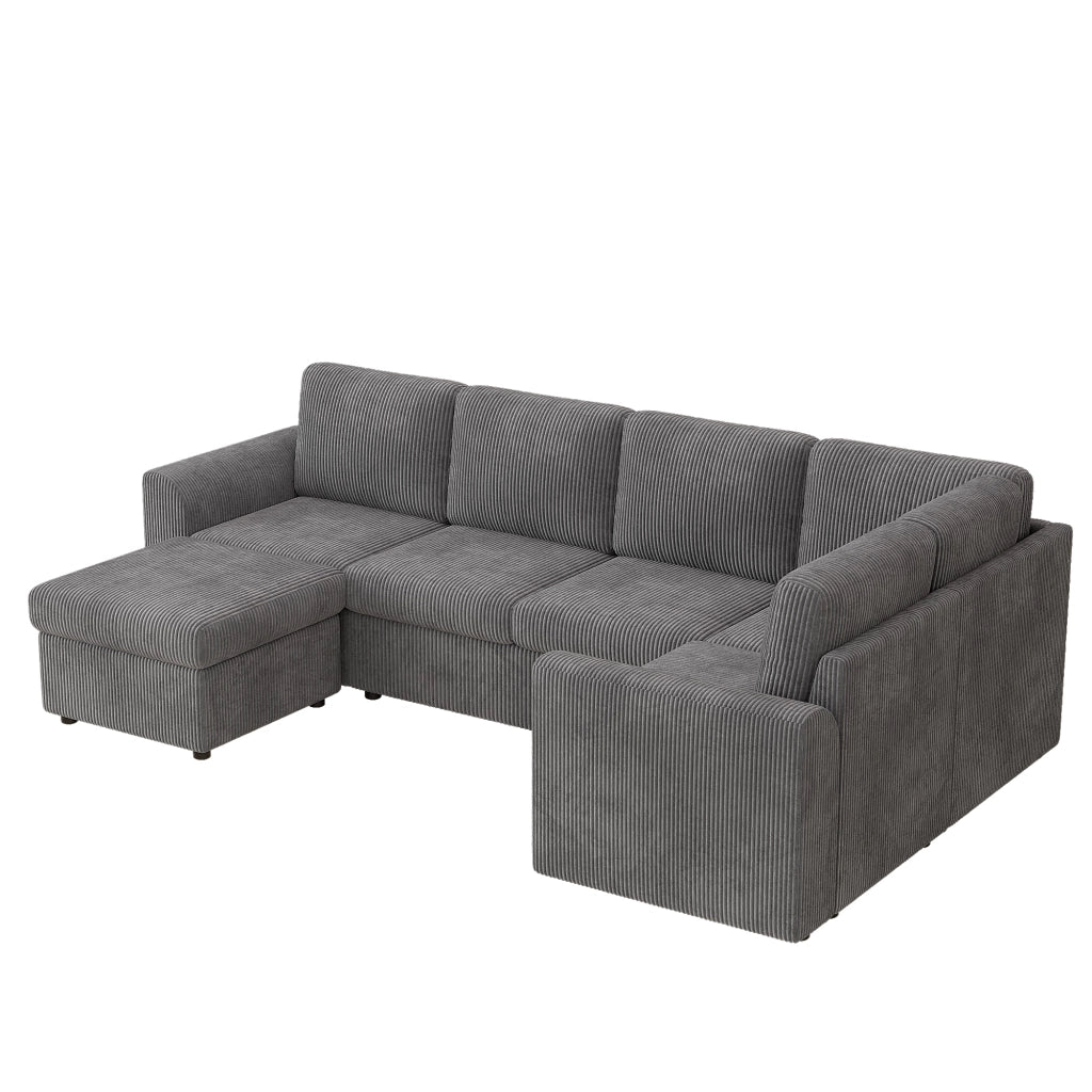 Divano Angolare con Poggiapiedi ¨C MINIMAL ¨C Velluto a Coste Grigio, 282x153x85 cm