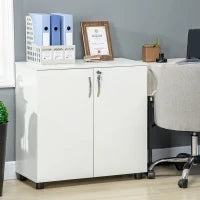 Vinsetto Armadietto per Documenti con Serratura, Armadio da Ufficio con 2 Ante e 2 Ripiani, Mobiletto Multiuso Portaoggetti con Maniglia in Lega di Alluminio, per Casa Ufficio, 80x40x80 cm, Bianco