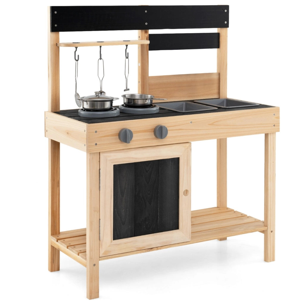 Cucina da esterno per bambini con 2 lavandini removibili, Set da cucina per bambini da cucina con spazio Naturale
