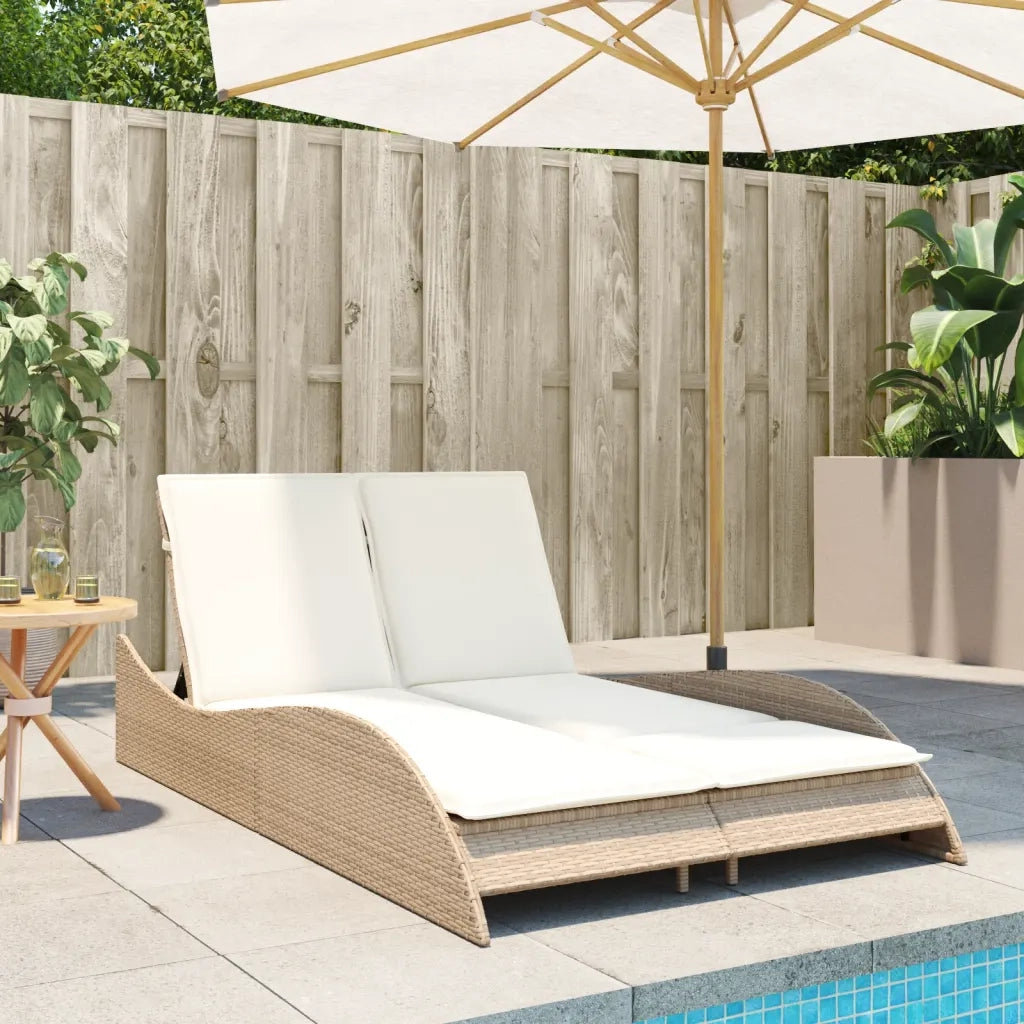 Lettino Prendisole | Sdraio da giardino | Lettino da sole con Cuscini Beige 114x205x73 cm Polyrattan