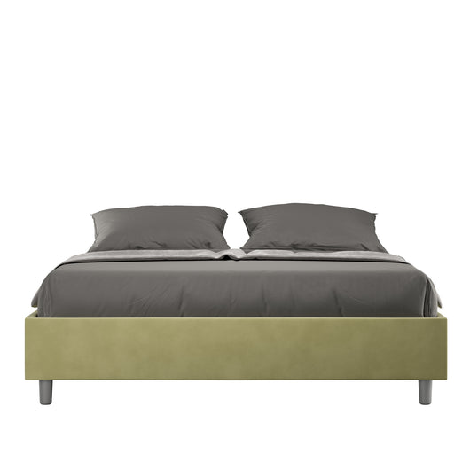 Letto Matrimoniale 160x210 cm con Rete e Contenitore Giroletto con Alzata Comoda Imbottito in Microfibra Azelia Tè Verde