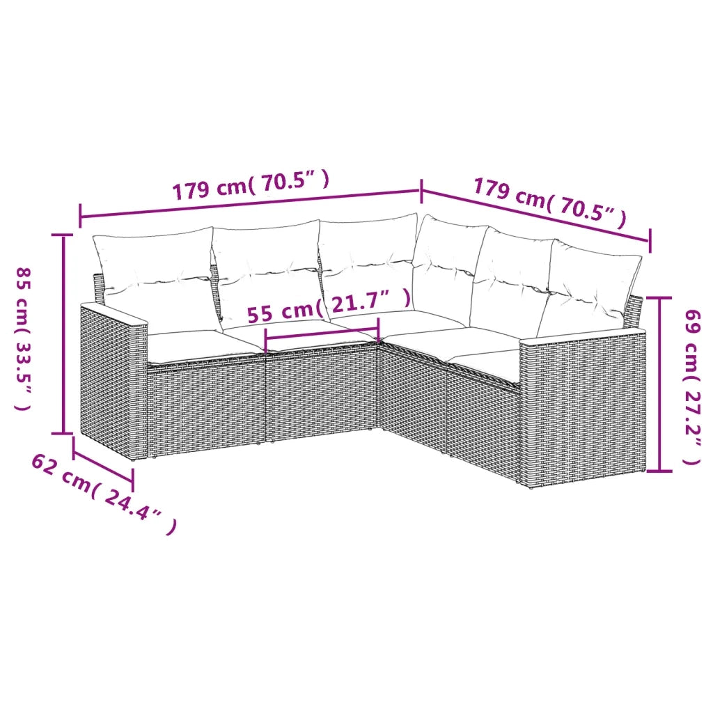 Set Divani da Giardino 5 pz con Cuscini in Polyrattan Nerocod mxl 90298