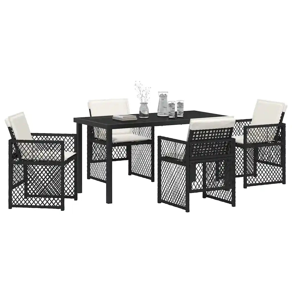 Set da Pranzo per Giardino 5 pcs Nero polyrattan 3380618