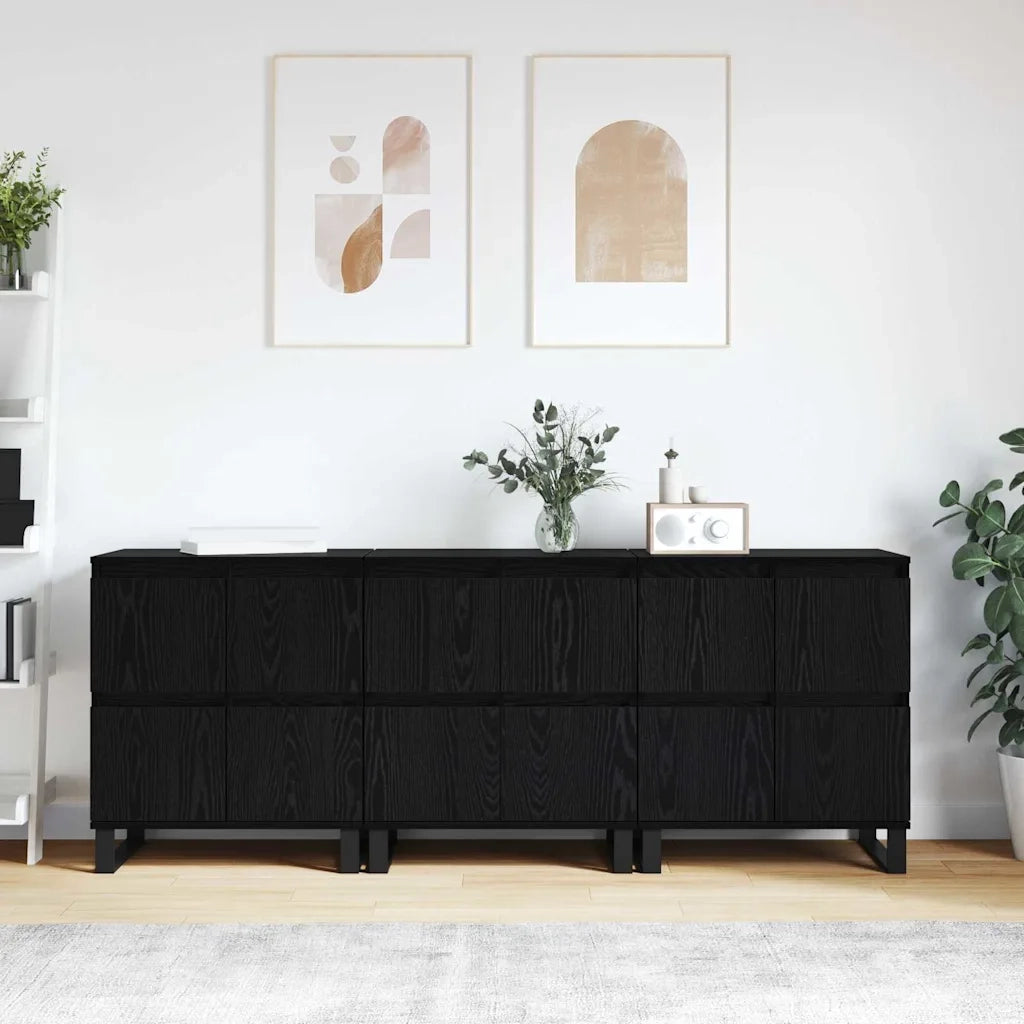 Credenza 3 pcs Rovere Nero 60 x 35 x 70 cm
