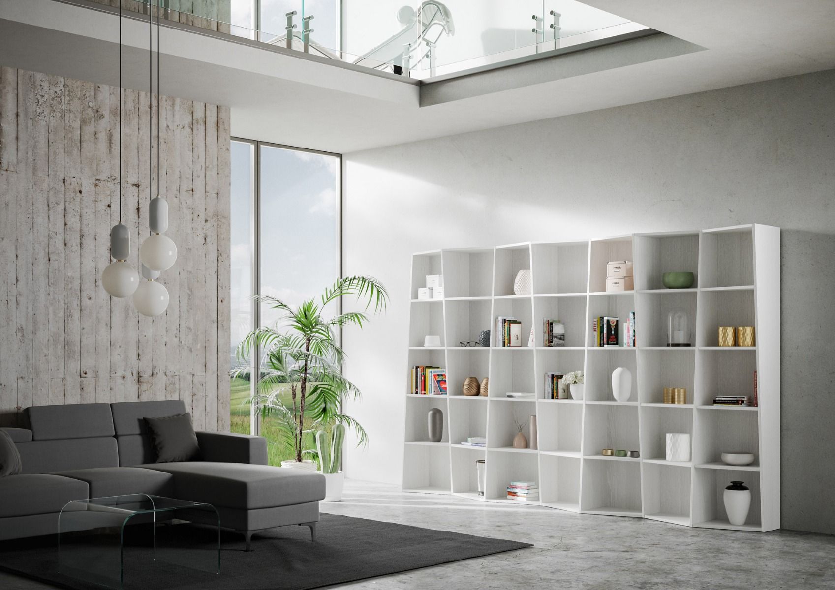 Libreria Moderna 7 Elementi 5 Ripiani Trek Bianco Frassino